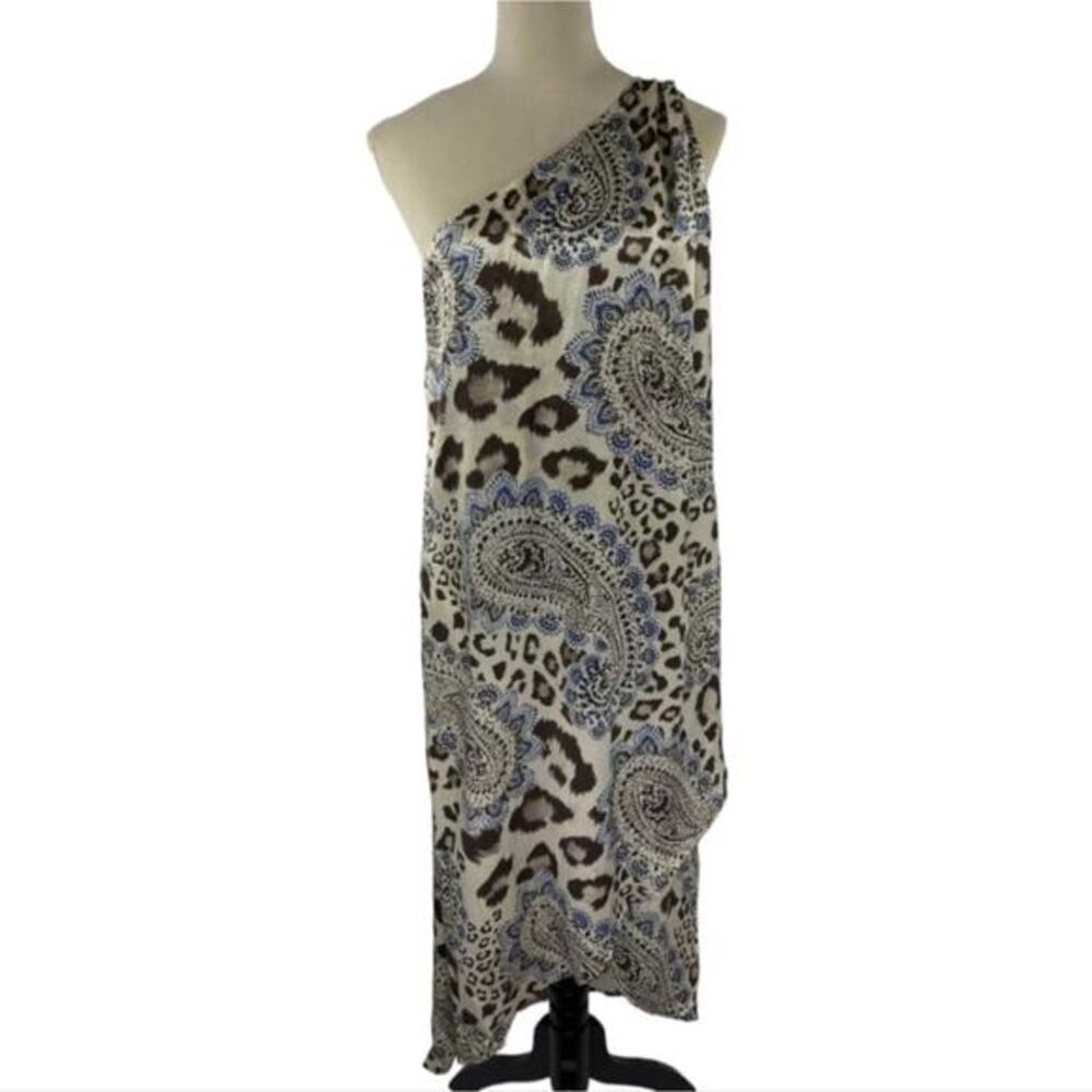 Tommy Bahama Cub One Shoulder Dress Cream Leopard Animal Print Paisley Silk‎ 4 - Picture 4 of 7
